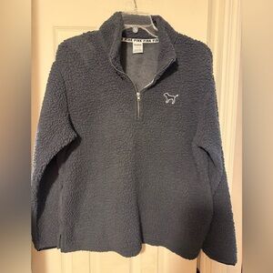 Women’s Victoria’s Secret PINK Fleece Pullover Dark Gray Large Dog Half Zip